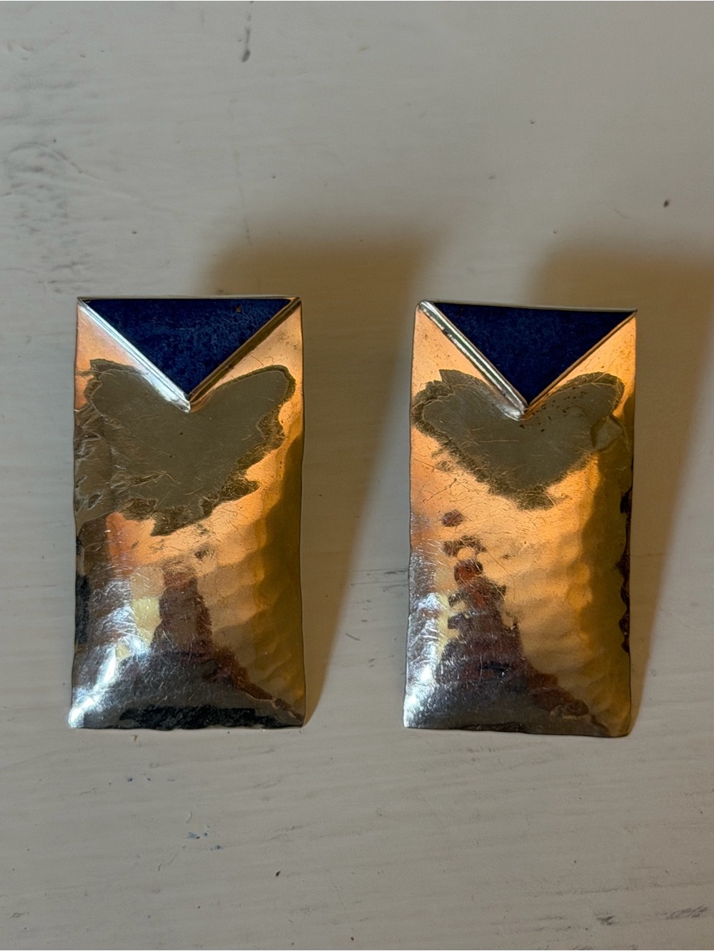 Handcrafted Sterling Silver & Navy Enamel Earrings